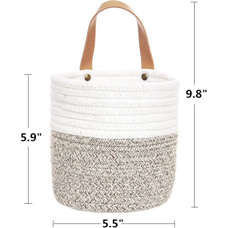 Panier mural suspendu en corde de coton 2 pièces avec poignée, paniers de rangement suspendus, panier de rangement pour paniers de rangement
