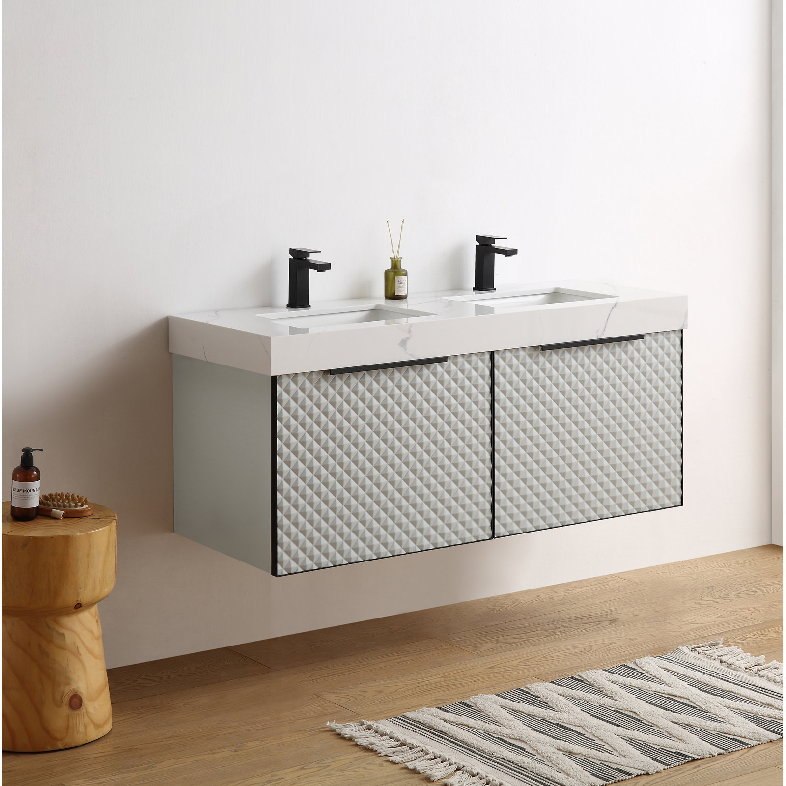 Diedrick 47" Wall-Mounted Double Bathroom Vanity Set, Silver Gray