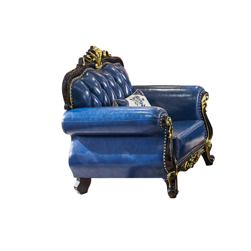 Solid Wood Carved European-style Sofa Chair Leather Armchair