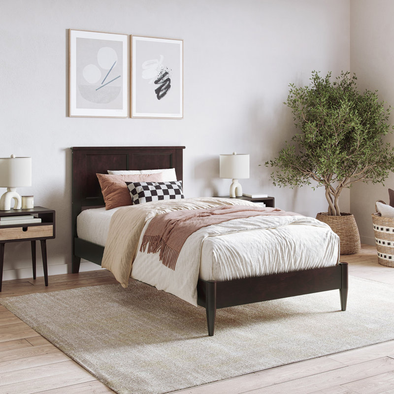 Amandah Low Profile Solid Wood Panel Bed, Espresso, Twin XL