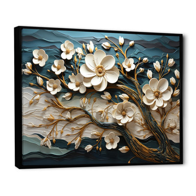 Blanc et or, charmante fleur printanière, élégance III - fleurs, art mural