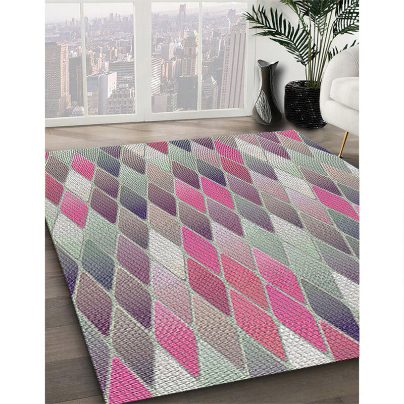 Tapis jaune/bleu/orange à motifs, Rectangle 7 pi x 10 pi