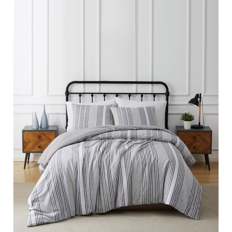 Ensemble d'édredon en coton 3 pièces gris, Édredon double / grand + 2 taies décoratives sta