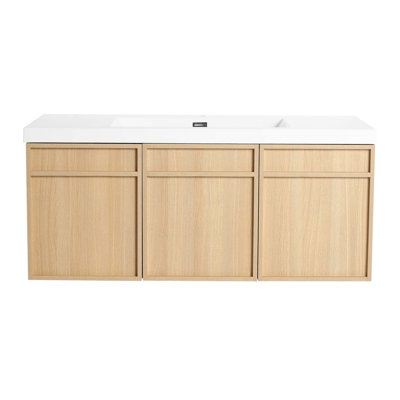 48" Wall-Mounted Bathroom Vanity With Resin Sink, 3-Soft Closing Door, Original Oak, Plywood