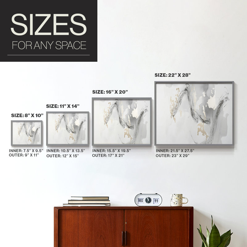 Abstract Series-XXXVI -Framed Print - Restickable, Grey, 16" H x 20" W