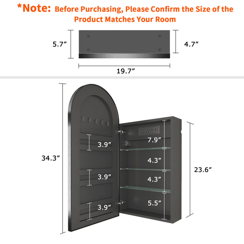 Mevser Metal Arch Mirror, Black, 34.3" x 19.7"