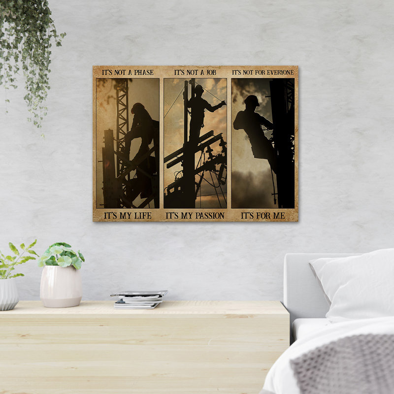 «A Electrician Fixing Electricity - It's Not A Phase It's My Life It's Not A Hobby It's My Passion It's Not For Chacun It's For Me», reproduction d'art rectangulaire sur toile tendue 1 pièce