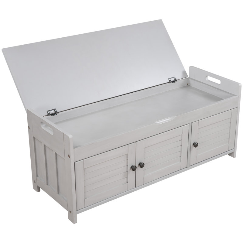 Banc de rangement avec 3 portes à volets, Gris délavé