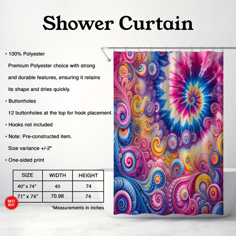 Rideau de douche standard 1 pièce Groovy Color Swirls, H 74 po x l 40 po