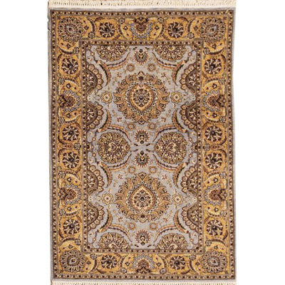 Tapis gris et doré de haute qualité noué à la main