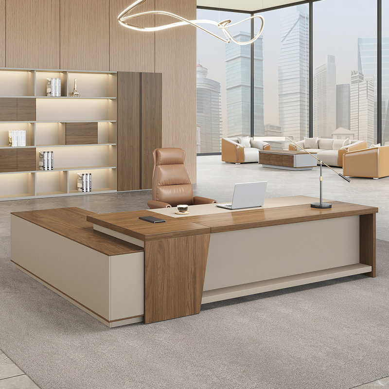 Luxury Modern L-Shaped Ergonomic Executive Desk With Integrated Storage & Power Management, Right Hand Return