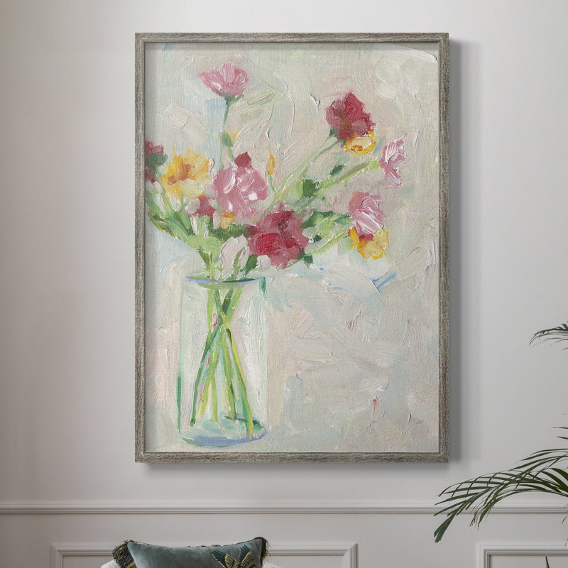 Painterly Soft Bouquet I, reproduction encadrée - bois massif