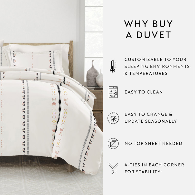 Clay and White Geo Lines Pattern Full/Queen Duvet Cover Set