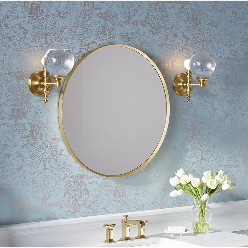 Essential Round Wall Mirror, Bathroom/Vanity Mirror with Frame, Moderne Brushed Gold, 32" H  x 32" W x 1.38'' D