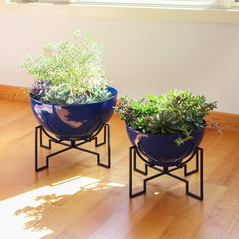 Metal Pot Planter, 15.25" H x 20" W x 20" D, French Blue