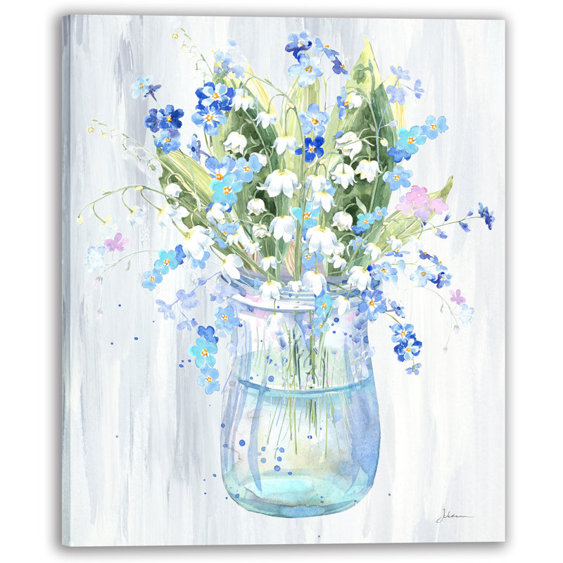«Spring Bluebells and Lilies», reproduction d'art sur toile tendue, H 24 po x l 20 po