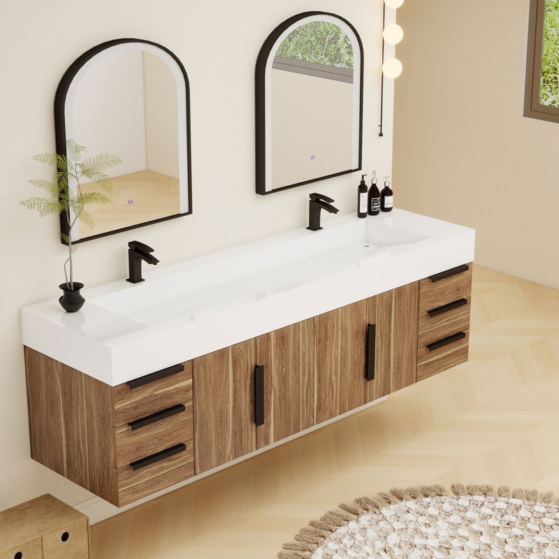 Meuble-lavabo simple mural 72 po Jessica, Chêne naturel