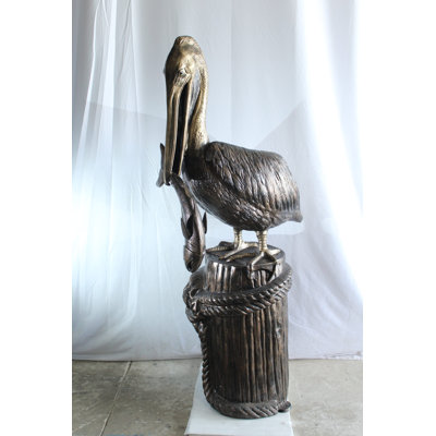 NIFAO Giant Aluminum Pelican Statue with Fish – Coastal Dock Post Sculpture for Nautical & Marine Décor - 40" x 33" x 78"H