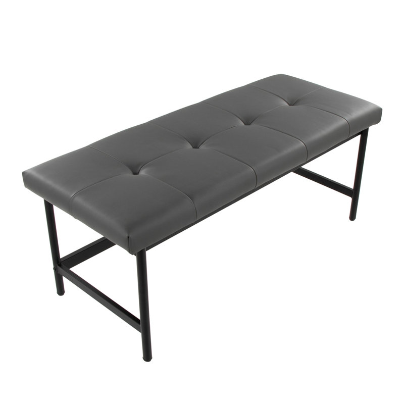 Banc en métal noir et similicuir gris, Gris