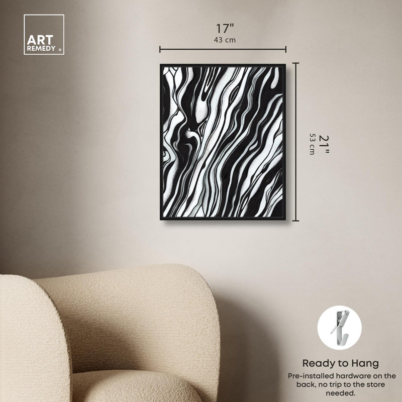 «Black Lines II», art moderne noir et blanc par Art Remedy, Cadre noir, H 21 po x l 17 po