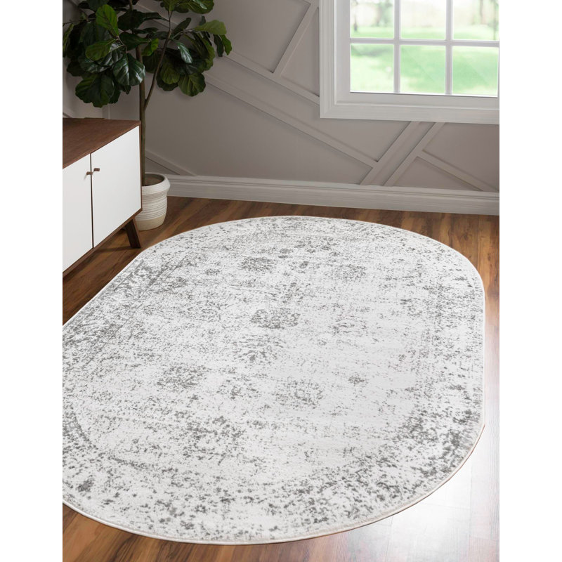 Tapis à motifs floraux Brandt, Ovale 3 pi 1 po x 5 pi 3 po, Non, Grey