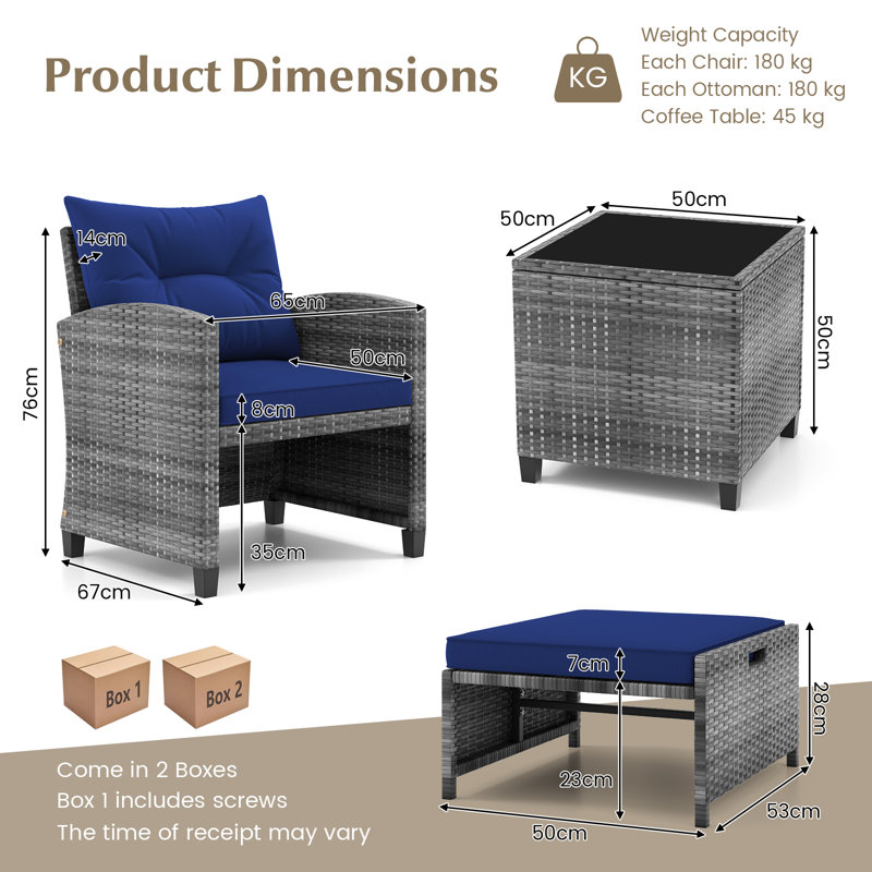 5 Piece Wicker Patio Furniture Set Outdoor Conversation Set Navy