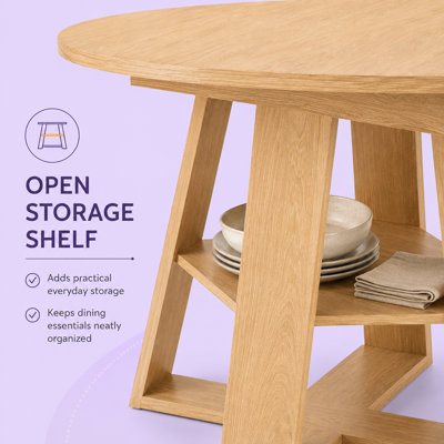 Table de salle à manger extensible ronde à ovale UNAROZ avec tablette de rangement pour 4 à 8 personnes