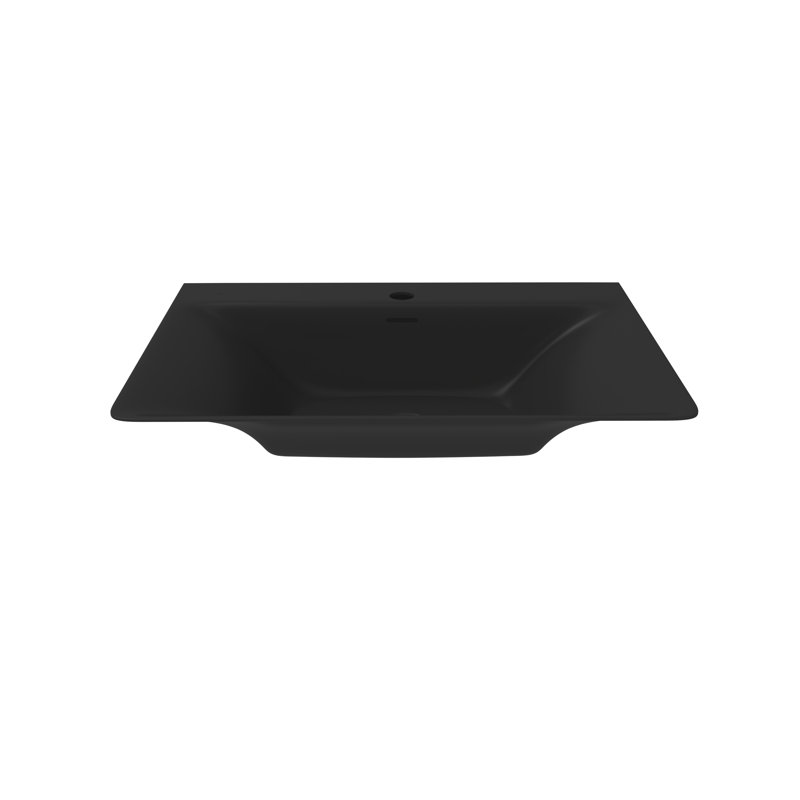 CastelloUSA 24" Solid Surface Rectangular Wall Mount Bathroom Sink with Overflow, Black