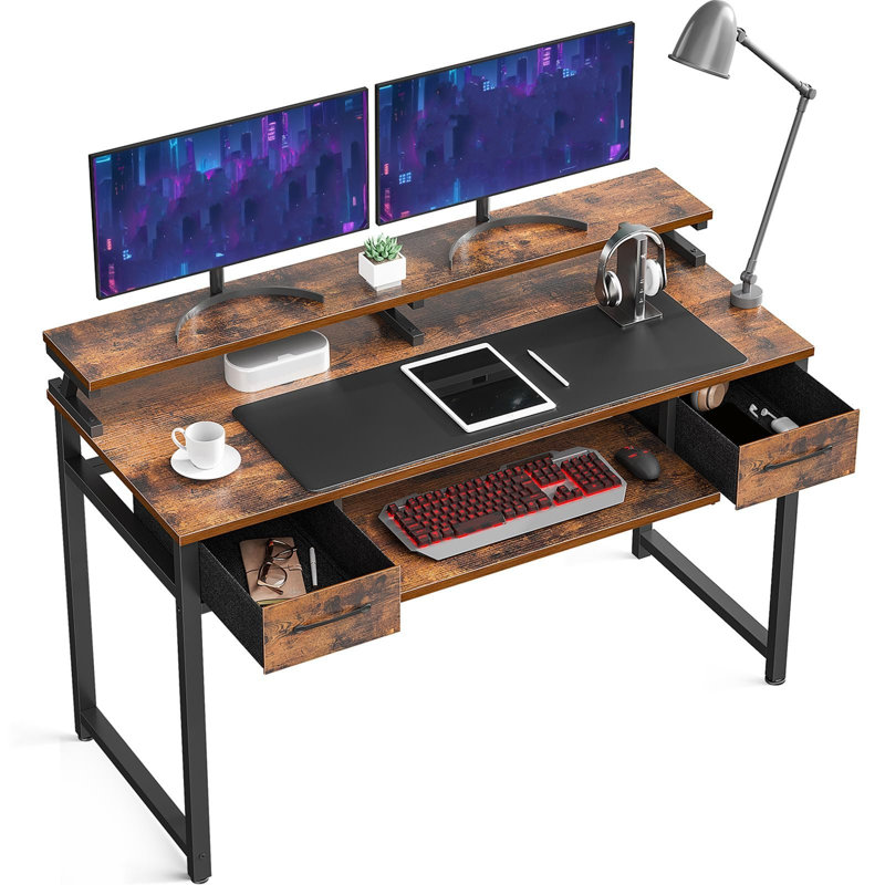 Cailaen Metal Base Computer Table, Brown, white and pink