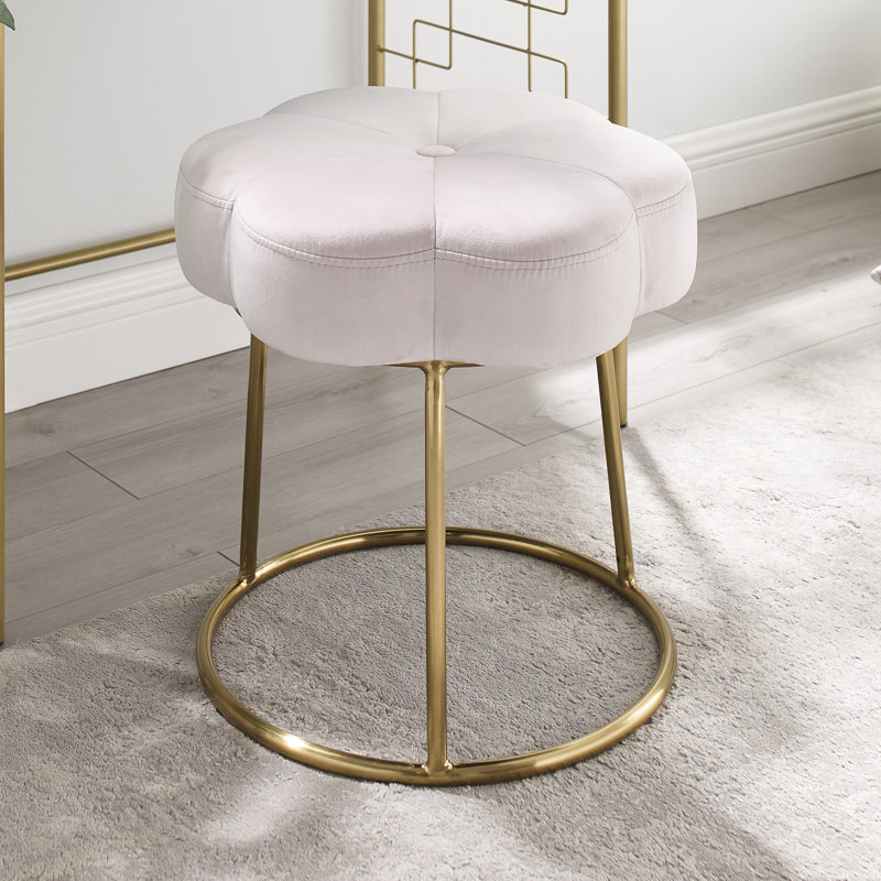 Bonview Flower Upholstered Velvet Metal Accent Stool, Pink