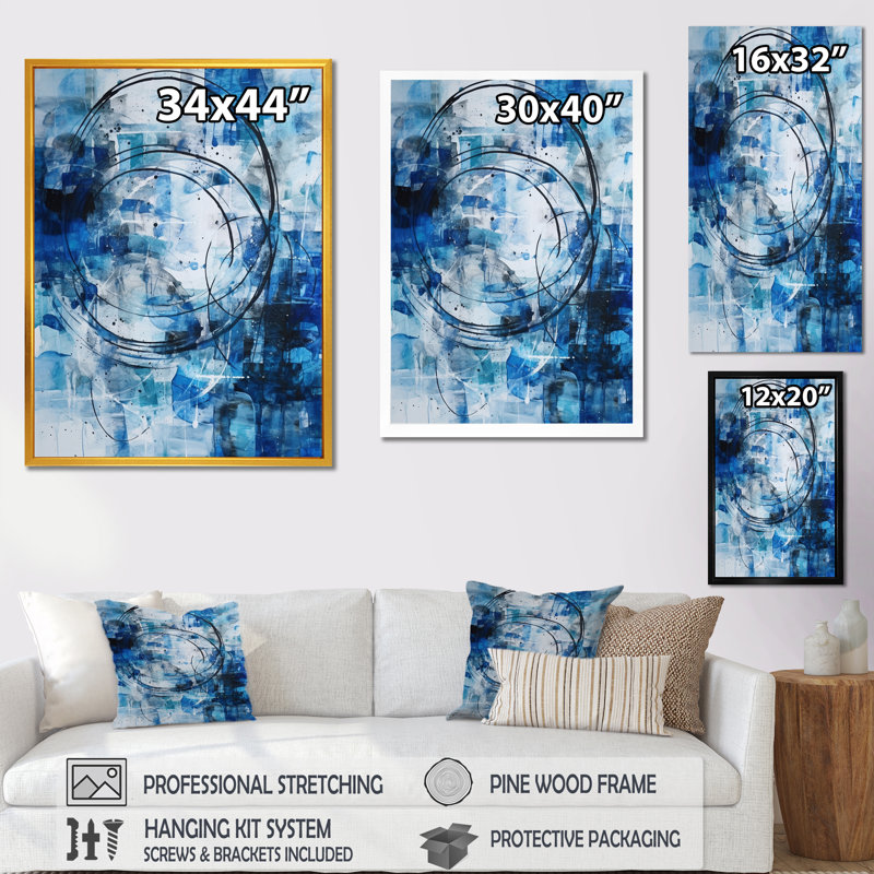 «Merryman Blue and Cream Shapes Unleashed», reproduction sur toile, Cadre photo noir, H 20 po x l 12 po x P 1 po