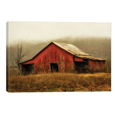 Skylight Barn In The Fog by Andy Amos - Wrapped Canvas Print