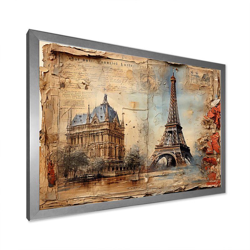Paris Nostalgia, collage rétro sur toile, Cadre simple argenté, H 30 po x l 40 po x P 1,5 po