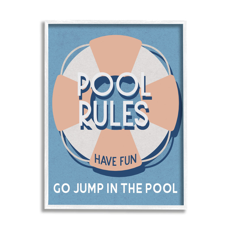 «Bb-403», encadré, "Pool Rules on Wood" par Lil 'Rue, art textuel, Cadre flottant noir de jais, H 30 po x l 24 po