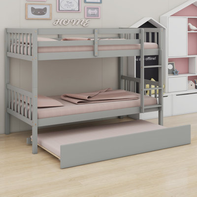 Multi-Functional Wood Bunk Bed With Trundle, Easily Separates Into Two Independent Beds
