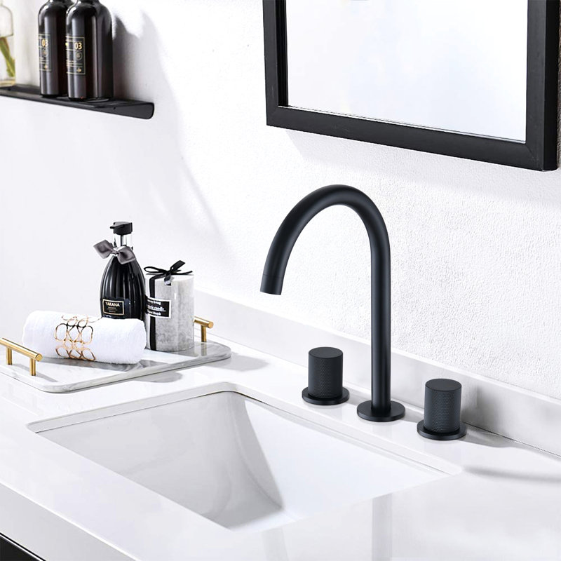 Contemporary Matte Black Tap With Handles And Smooth Water Flow Bathroom Sink Faucet Scratch & Tarnish Finish 3 Installation Option