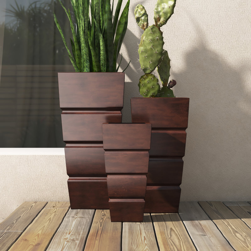 Norrell 3 Piece Lightweight Metal Indoor Planter Set with Tapered Base