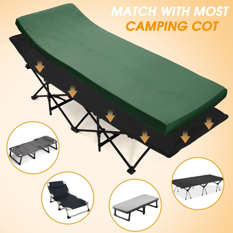 Green Memory Foam Camping Cot Mattress Pad with Non-Slip Bottom