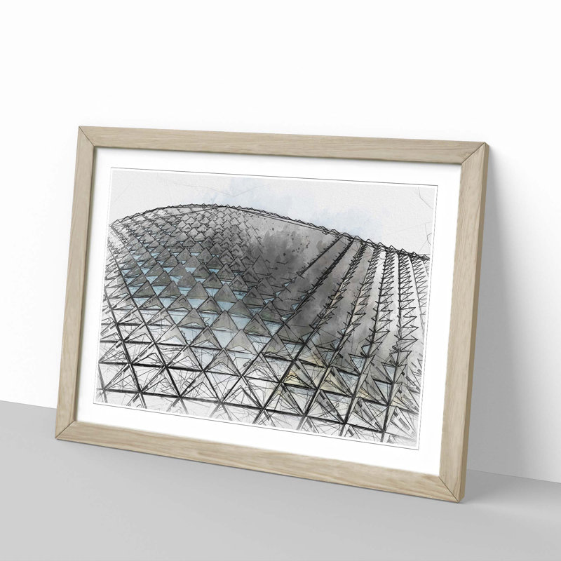 Architecture Sketch Vol.16 in Abstract - Picture Frame Drawing Print, 62cm H x 87cm W x 2cm D, Oak Framed