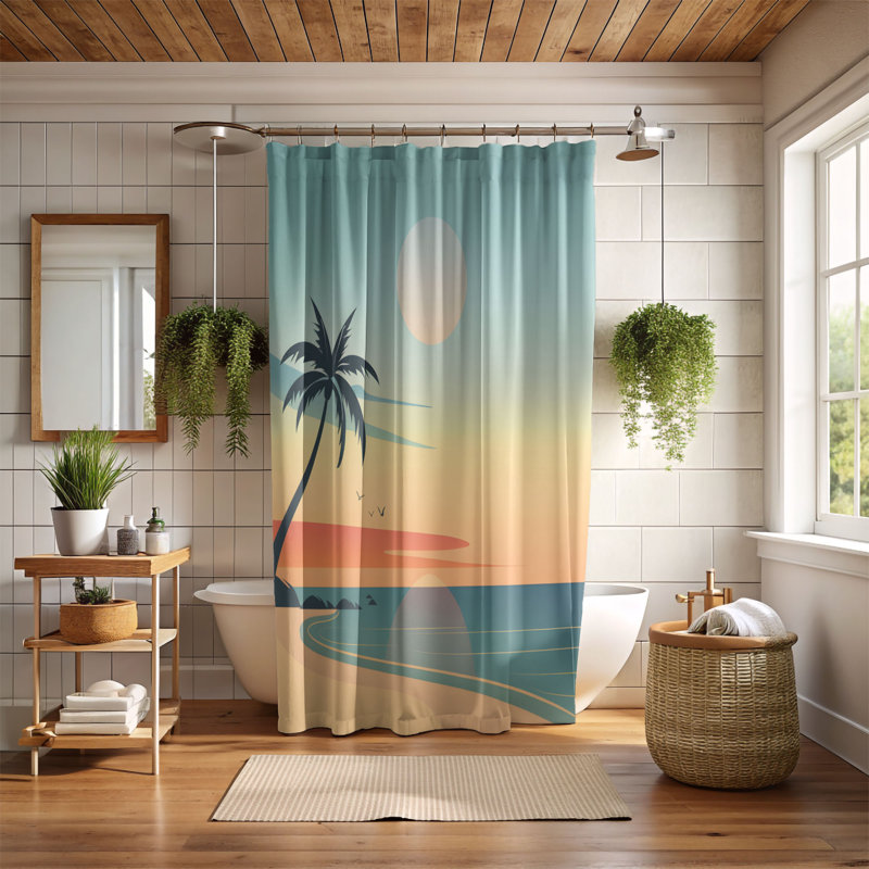 Rideau de douche Sunset Waves - Premium, H 74 po x l 71 po