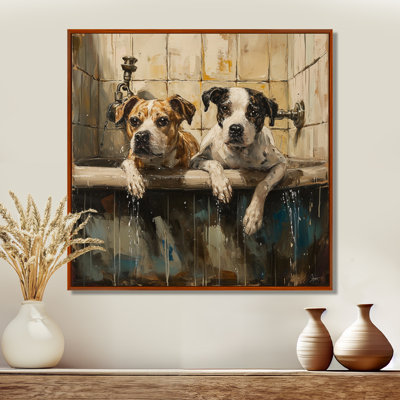 Deux chiens dans la baignoire - décoration murale pour salle de bain chien
