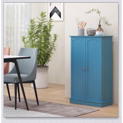 Freestanding Kitchen Pantry Storage Cabinet With 12 Door Shelves, Double Doors, And Adjustable Shelving In Blue