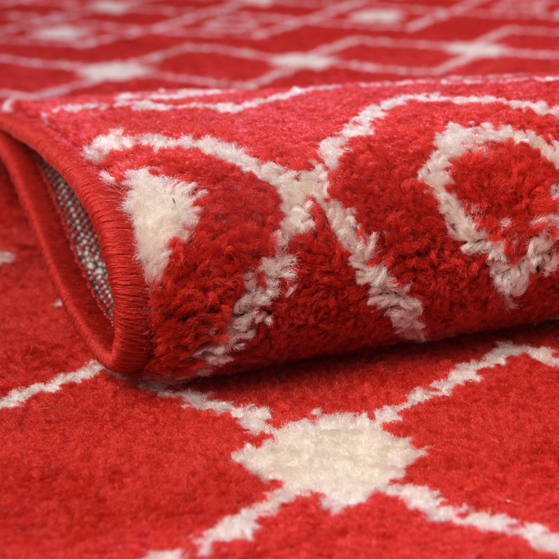 Tapis géométrique en chenille / polyester tissé à la machine Briehn - rouge / blanc, Rectangle 9 pi x 12 pi