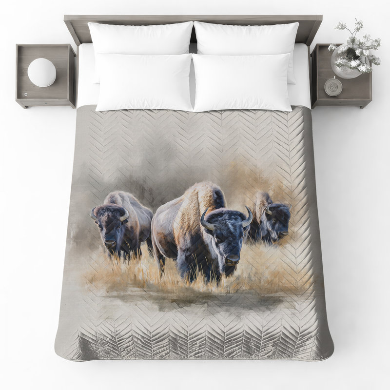Bison In Grassland Bedding Bison couvre-lit animal, Lit simple