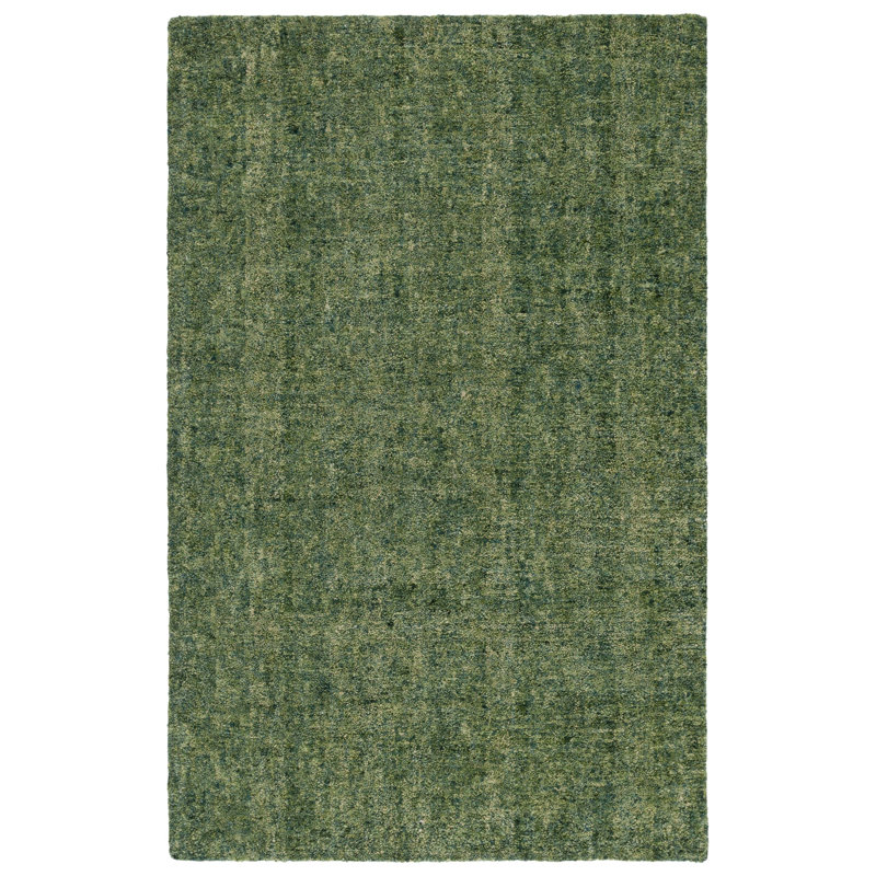 Gabbeh Hand Tufted 20% Cotton/80% Imported Handspun Wool No Pattern Area Rug in Green, Rectangle 4' x 6'