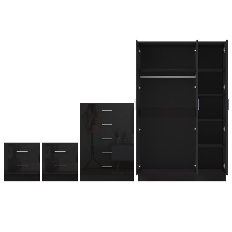 Eva Piece Bedroom Set, Black Gloss / Black Oak