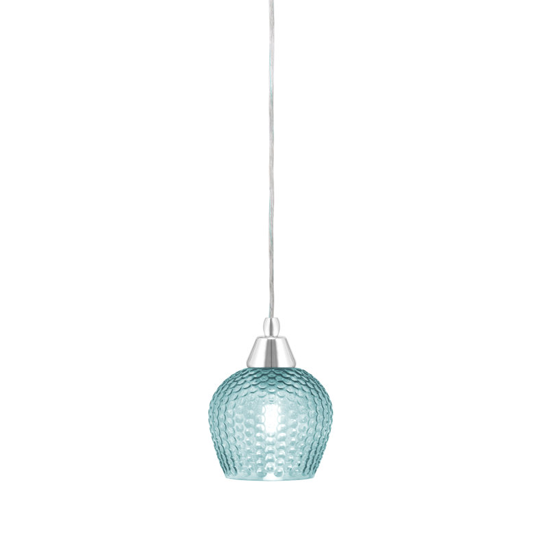 Mini-luminaire suspendu tout verre avec verre texturé de 6 po, Bleu sarcelle, Bleu sarcelle, Bronze huilé