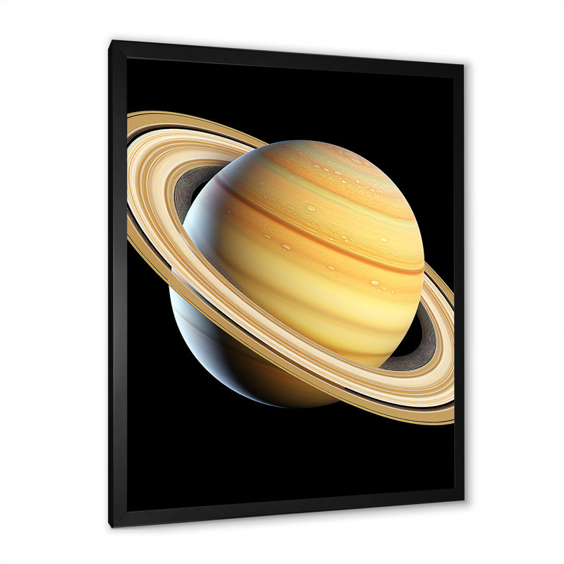 Beige et noir, planète Saturne, Cadre simple noir, H 32 po x l 24 po x P 1 po