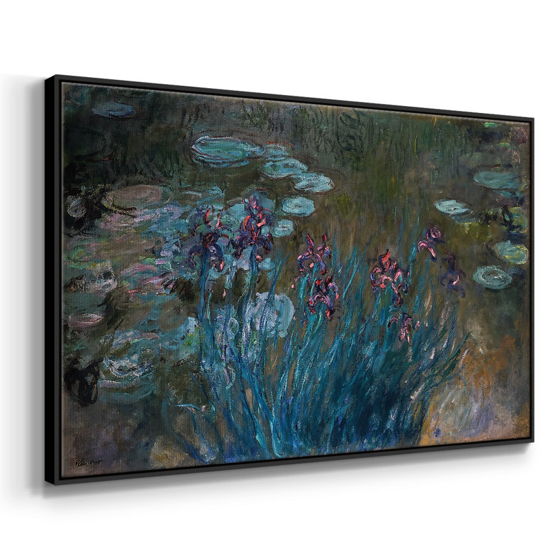 Iris et eau sur toile, H 41 po x l 27 po x P 2 po, Noir