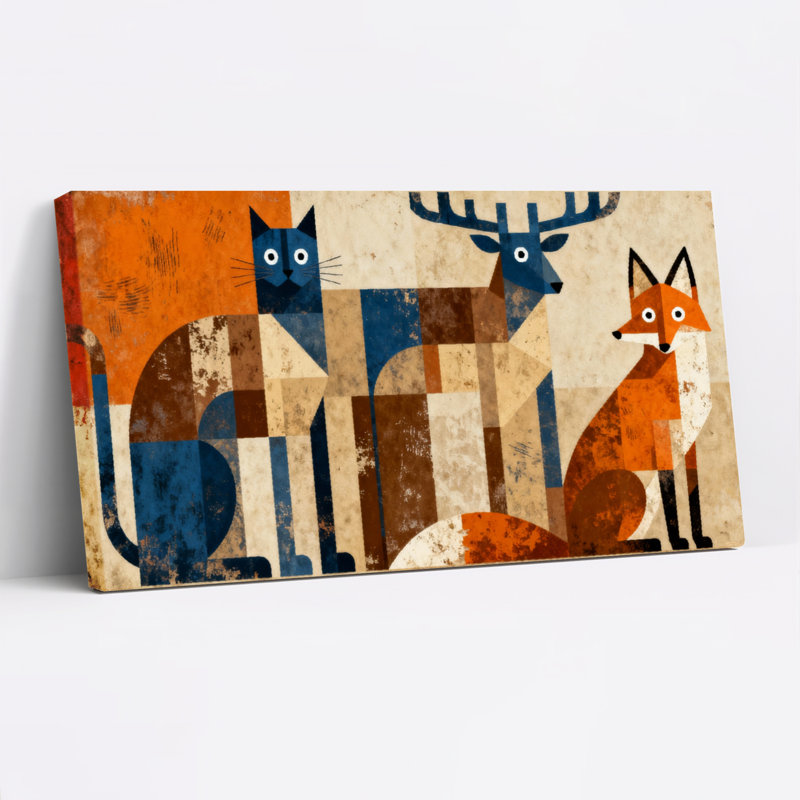 Ensemble de 1 tableau sur toile à motif animal géométrique, H 20 po x l 40 po